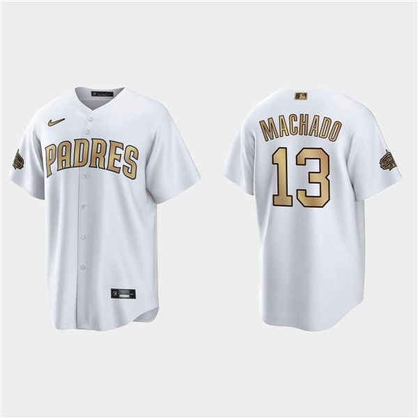 Men's San Diego Padres #13 Manny Machado 2022 All-Star White Cool Base Stitched Baseball Jersey